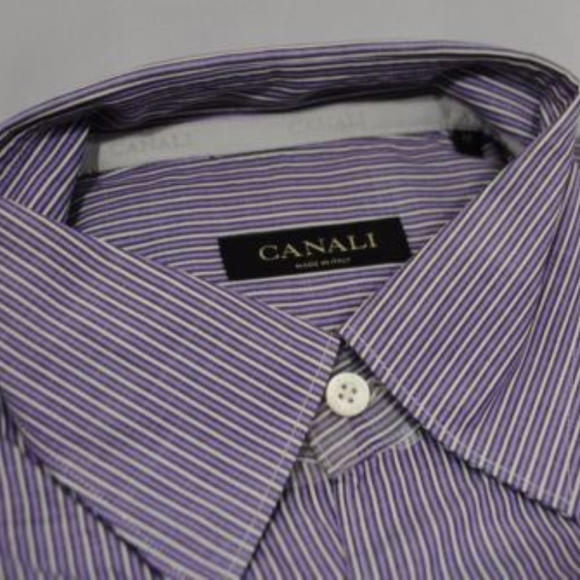 Canali Men's Modern Fit Shirt Purple Stripe LG